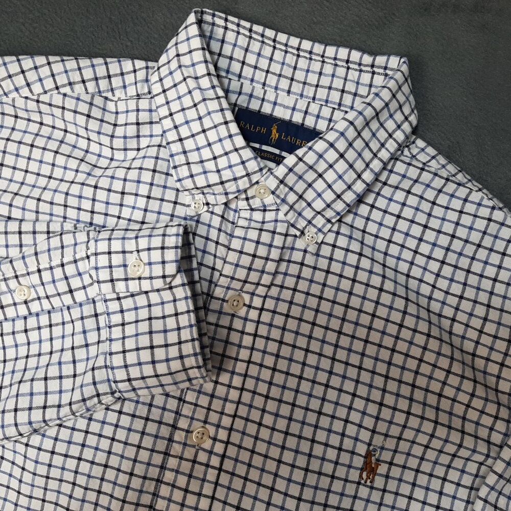 Polo Ralph Lauren Shirt Mens Large White Plaid Tattersall Check Flesh Pony